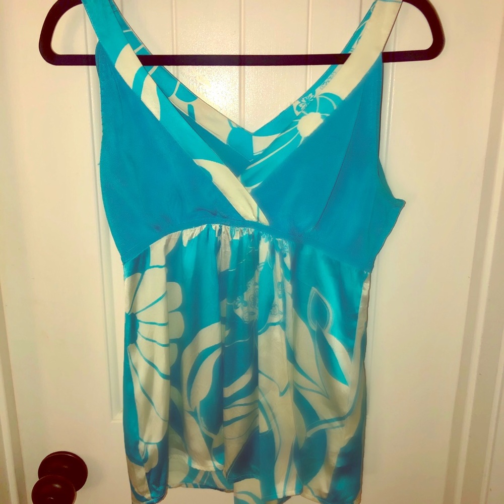 Bebe Blue and White Floral Top